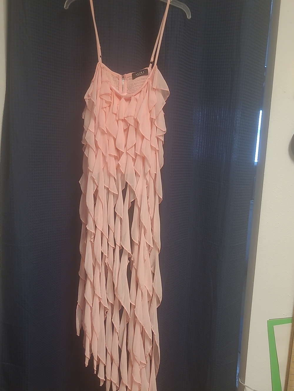 AKIRA Blush Pink Ruffle Crop Top with Spaghetti Straps